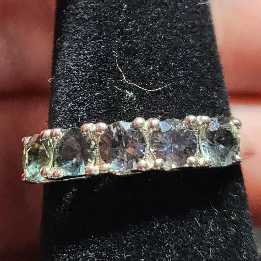 Natural Parti Sapphire 5 Stone Sterling Silver Ring